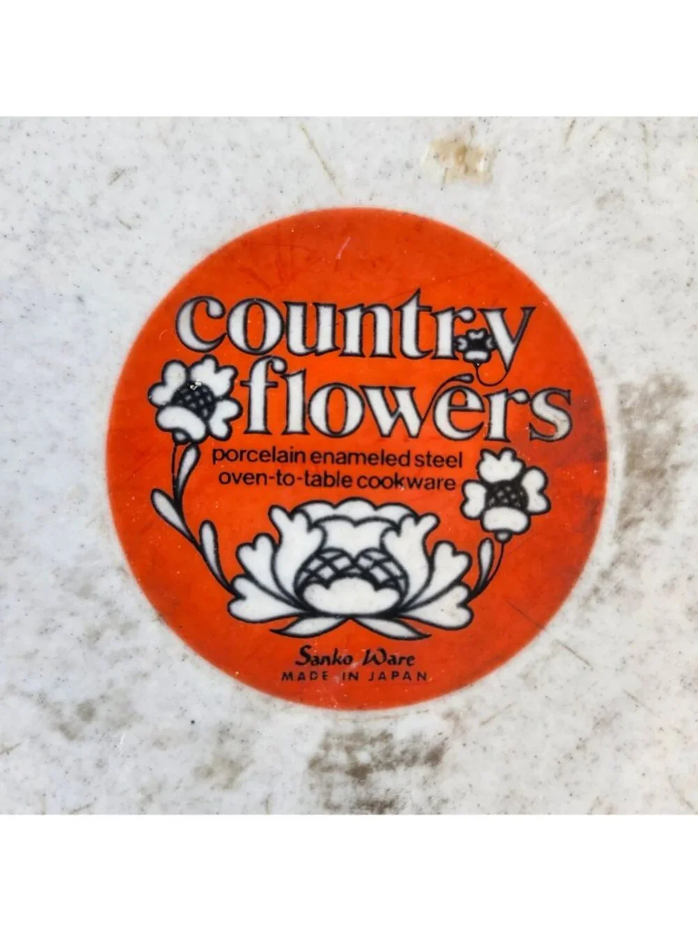 Vintage 1970s Sanko Ware Country Flowers Enamel Pots Set of 2 + Lids Japan